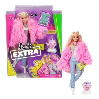 Barbie EXTRA lelle rozā mētelī ar cūciņu GRN28