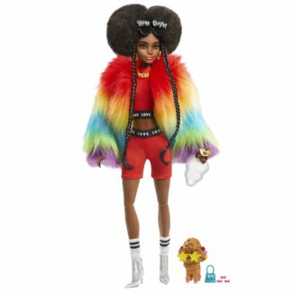 Barbie EXTRA lelle varavīksnes mētelī un mājdzīvnieku pūdeli GVR04
